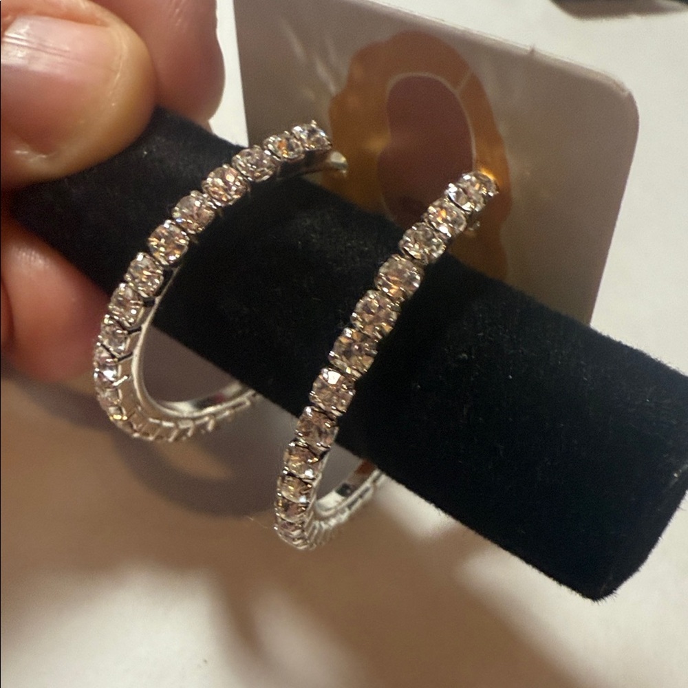 Elegant Silver Crystal Hoop Earrings